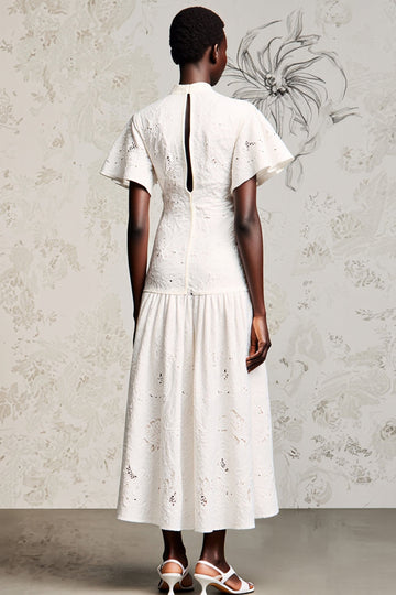 White Lace A Line Wedding Guest Dress